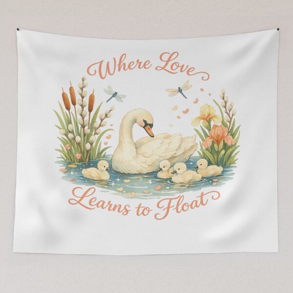 Item preview, Where Love Learns to Float Swan Family Cottagecore Floral Nature Design designed and sold by inkoutninja.