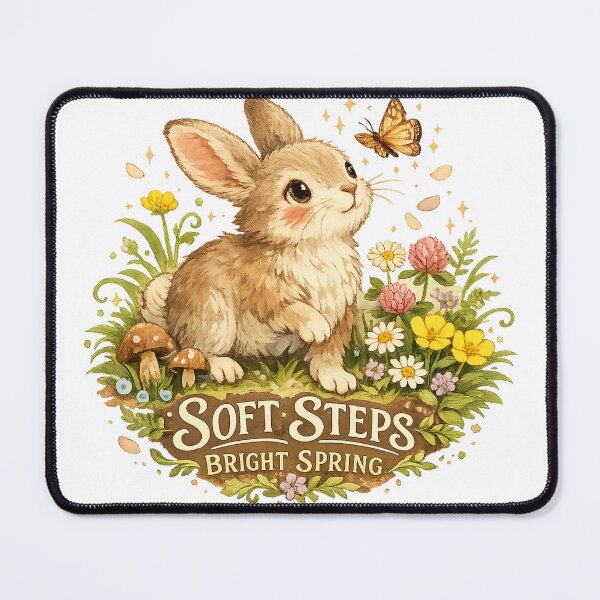 Item preview, Soft Steps Bright Spring Cute Bunny Floral Cottagecore Design designed and sold by inkoutninja.