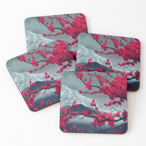 Item preview, Japanese Red Plum Blossom and Snow Fuji Mountain — Cherry Sakura Landscape designed and sold by LYAN-STORE.
