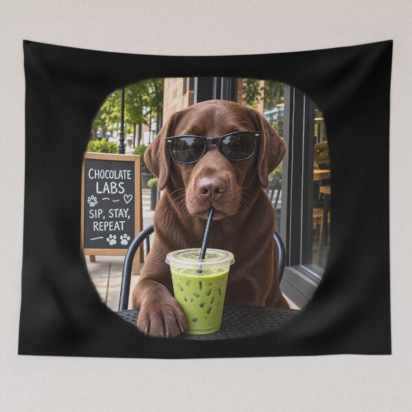 Item preview, Funny Chocolate Lab Coffee Adorable Dog in Sunglasses Drinking Matcha Latte designed and sold by lockyrollflu.