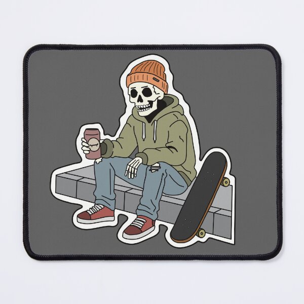 Item preview, Grunge skater skeleton drinking soda on ledge with a skateboard designed and sold by EDimension.