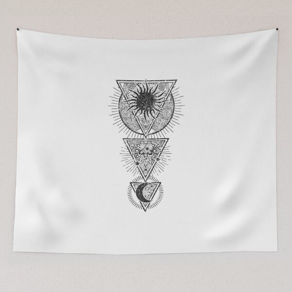 Item preview, Sacred Geometry Sun Moon Skull Mystical Line Art designed and sold by The secret storage room.