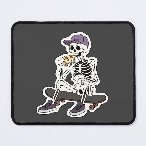 Item preview, Skater skeleton eating pizza slice on skateboard designed and sold by EDimension.