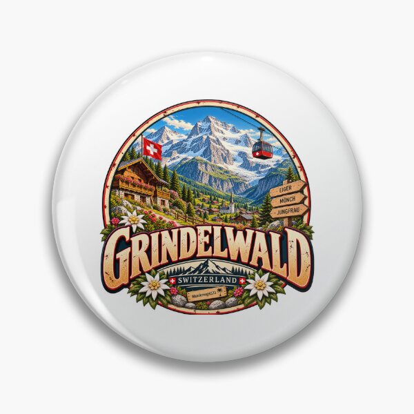 Artikelvorschau, Grindelwald Schweiz – Eiger Jungfrau & Schweizer Alpen Retro Design entworfen und verkauft von Wandervogel123.