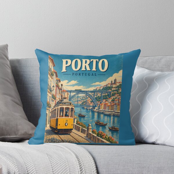 Item preview, Porto Portugal Vintage Travel Poster – Tram, Douro River & Dom Luís I Bridge designed and sold by Globalcitytees.