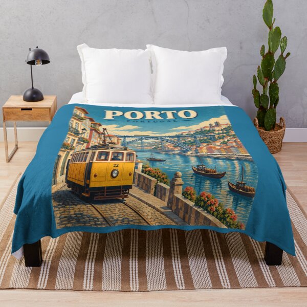 Item preview, Póster de viaje vintage de Porto Portugal: tranvía, río Duero y puente Dom Luís I designed and sold by Globalcitytees.
