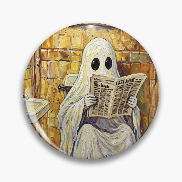 Item preview, Reading Ghost in Bathroom Poster – Cute Ghost on Toilet Reading Newspaper Funny Halloween Wall Art Dark Academia Bathroom Decor Whimsical Spooky Print designed and sold by CanvasFuse.