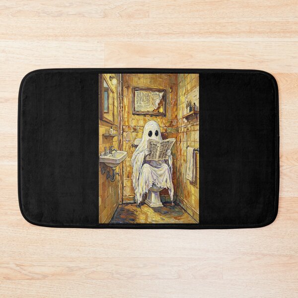 Item preview, Reading Ghost in Bathroom Poster – Cute Ghost on Toilet Reading Newspaper Funny Halloween Wall Art Dark Academia Bathroom Decor Whimsical Spooky Print designed and sold by CanvasFuse.