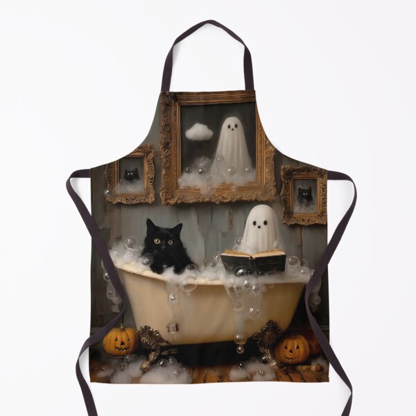 Item preview, Ghost and Black Cat in Bathtub Poster – Cute Ghost Reading Book Bubble Bath Halloween Bathroom Wall Art Whimsigoth Dark Academia Spooky Print designed and sold by CanvasFuse.
