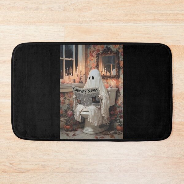 Item preview, Ghost Reading Ghostly News on Toilet Poster – Cute Ghost Bathroom Wall Art Funny Halloween Spooky Print Floral Vintage Ghost Toilet Decor designed and sold by zoes-cott.