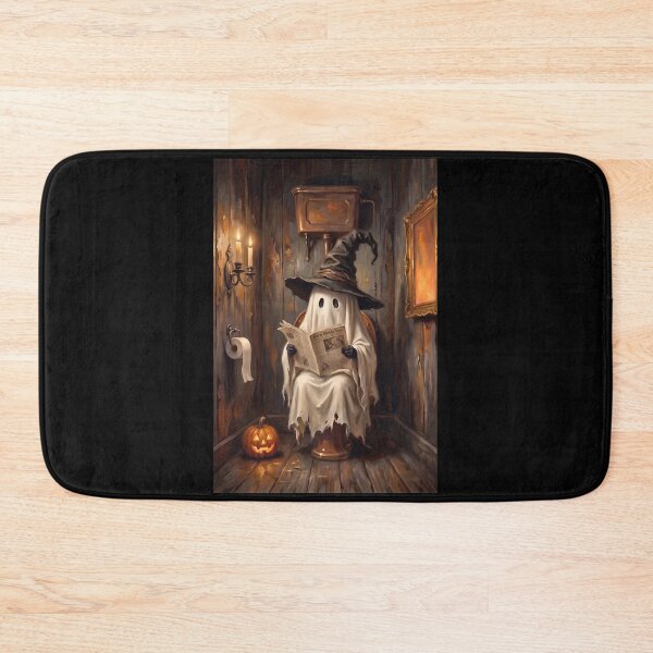 Item preview, Witch Hat Ghost Reading Salem News on Toilet Poster – Cute Ghost Bathroom Wall Art Funny Halloween Spooky Print Rustic Witch Ghost Toilet Decor designed and sold by zoes-cott.