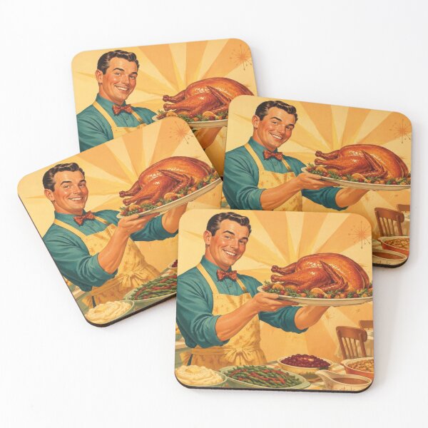 Item preview, Vintage man with holiday roast turkey in kitchen designed and sold by Mauswohn.