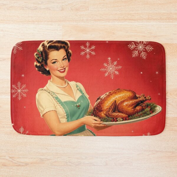 Item preview, Vintage Woman Christmas Plate Turkey Snowflakes Red Retro designed and sold by Mauswohn.