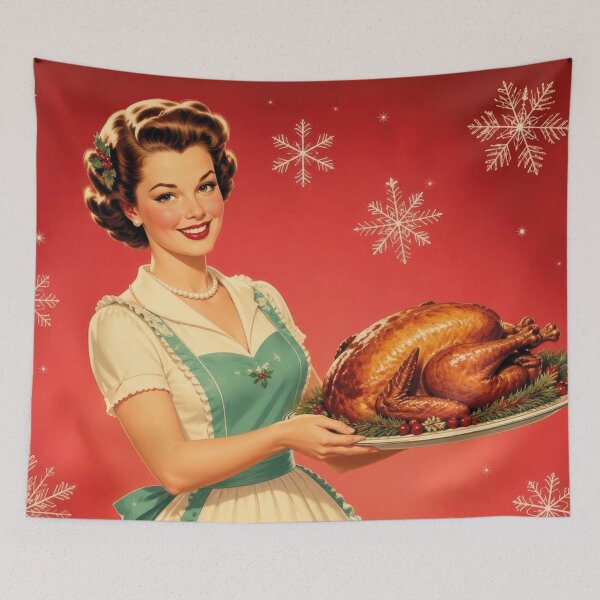 Item preview, Vintage Woman Christmas Plate Turkey Snowflakes Red Retro designed and sold by Mauswohn.