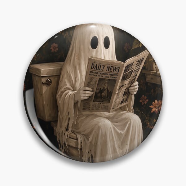 Item preview, Ghost Reading Daily News on Toilet Poster – Cute Tattered Ghost Bathroom Wall Art Funny Halloween Spooky Print Floral Vintage Ghost Toilet Decor designed and sold by blackpresley.