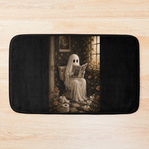 Item preview, Ghost Reading Daily News on Toilet Poster – Cute Tattered Ghost Bathroom Wall Art Funny Halloween Spooky Print Floral Vintage Ghost Toilet Decor designed and sold by blackpresley.