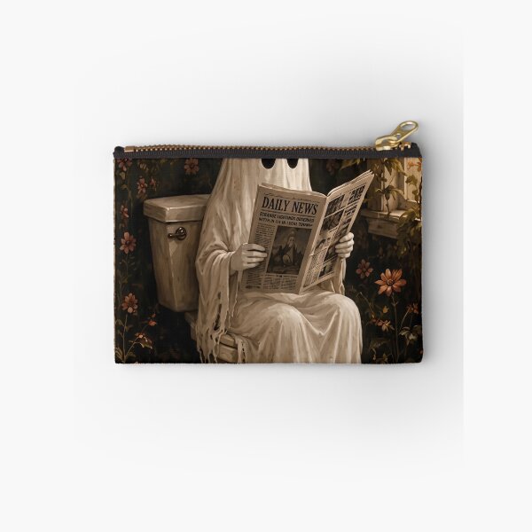 Item preview, Ghost Reading Daily News on Toilet Poster – Cute Tattered Ghost Bathroom Wall Art Funny Halloween Spooky Print Floral Vintage Ghost Toilet Decor designed and sold by blackpresley.