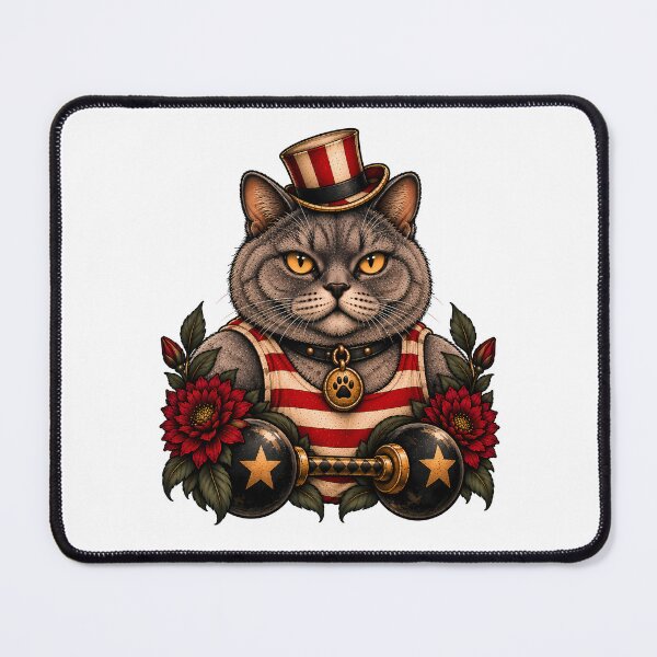 Item preview, Strongman Cat Vintage Circus Barbell designed and sold by Old's Cool Cat Studio.