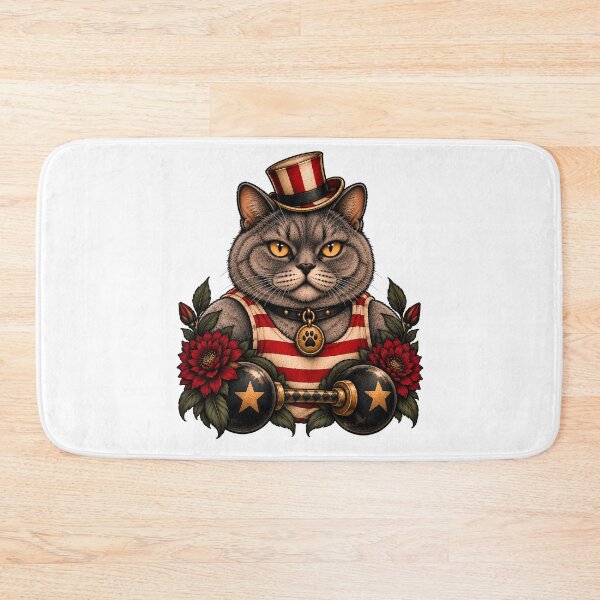 Item preview, Strongman Cat Vintage Circus Barbell designed and sold by Old's Cool Cat Studio.