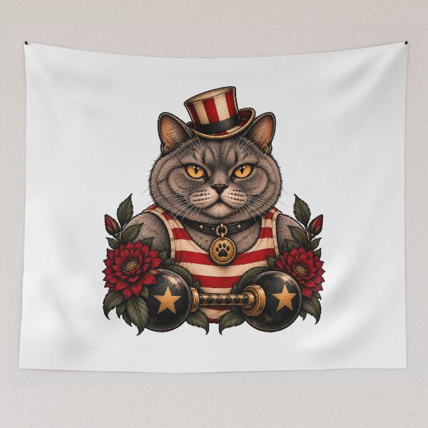 Item preview, Strongman Cat Vintage Circus Barbell designed and sold by Old's Cool Cat Studio.