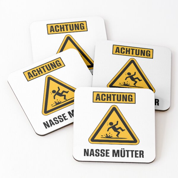 Aperçu de l'œuvre Achtung Nasse Mütter Warnschild Lustiger Spruch Rutschgefahr créée et vendue par LoFizzy.