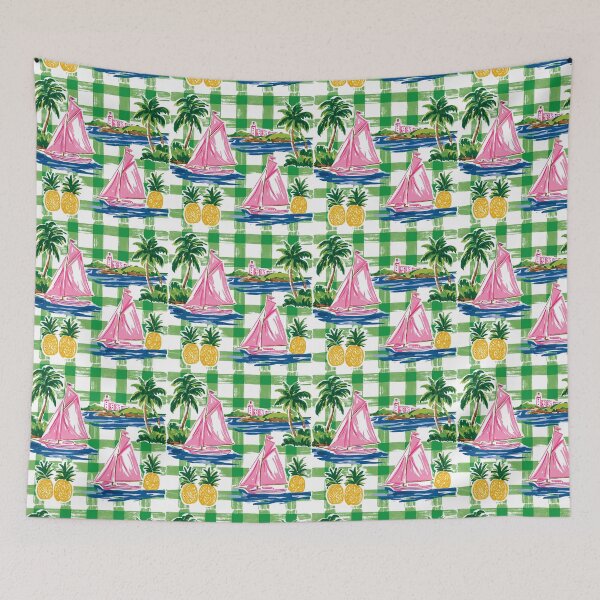 Aperçu de l'œuvre Bateau rose, motif Madras vert créée et vendue par RichardRags.