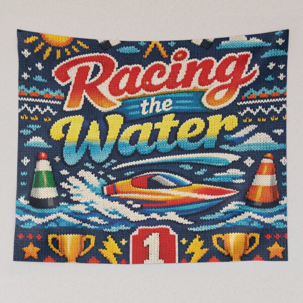Item preview, Racing The Water, cool racing boat, knitting pattern for racing fans designed and sold by Mauswohn.
