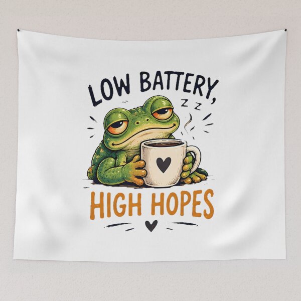Item preview, Low Battery High Hopes Coffee Frog Tired Morning Aesthetic designed and sold by Pyt27.