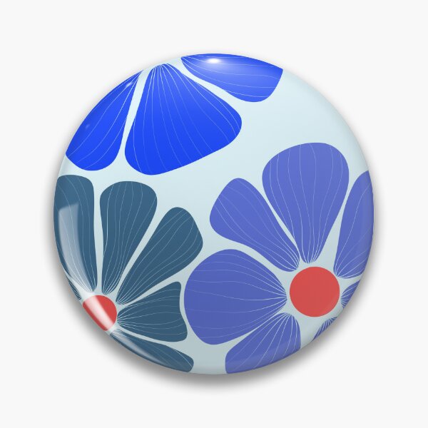 Artikelvorschau, Blue Flowers Red Centre Retro Floral Pattern Vector entworfen und verkauft von Sketch_visual_studio.