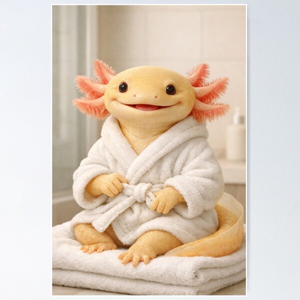 Item preview, Cozy Bathrobe Golden Albino Axolotl designed and sold by Sillytoe.