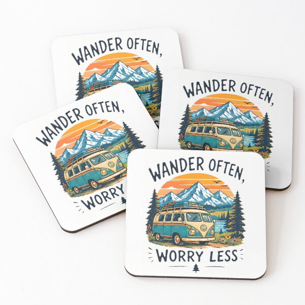 Item preview, Wander Often Worry Less Vintage Camper Van Mountain Sunset designed and sold by Pyt27.