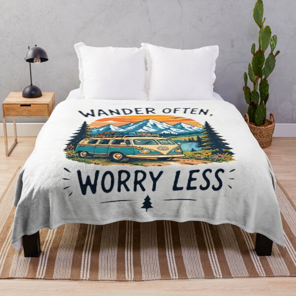 Item preview, Wander Often Worry Less Vintage Camper Van Mountain Sunset designed and sold by Pyt27.