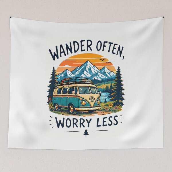 Item preview, Wander Often Worry Less Vintage Camper Van Mountain Sunset designed and sold by Pyt27.