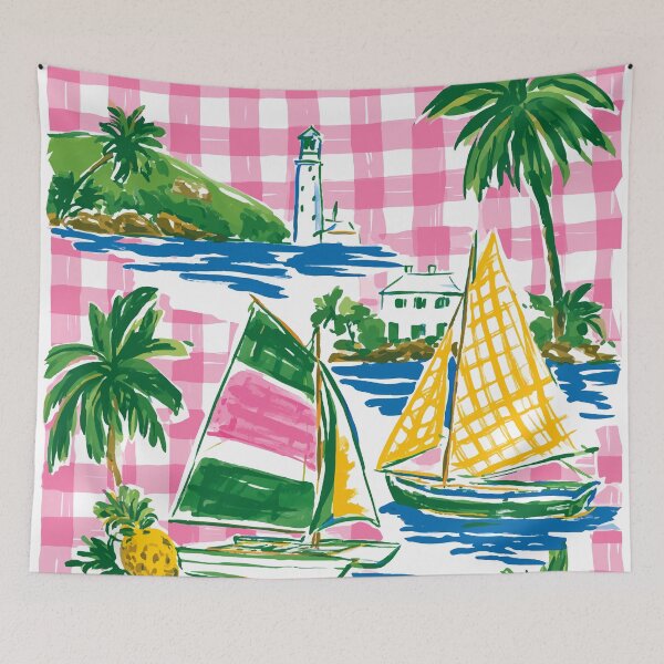 Aperçu de l'œuvre Motif Madras rose bateau jaune créée et vendue par RichardRags.