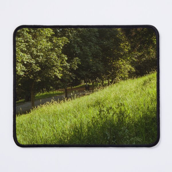 Item preview, Sunlit Grassy Slope Beside Tree-Lined Pathway designed and sold by Squikale.