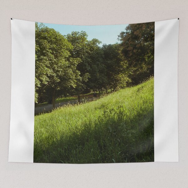 Item preview, Sunlit Grassy Slope Beside Tree-Lined Pathway designed and sold by Squikale.