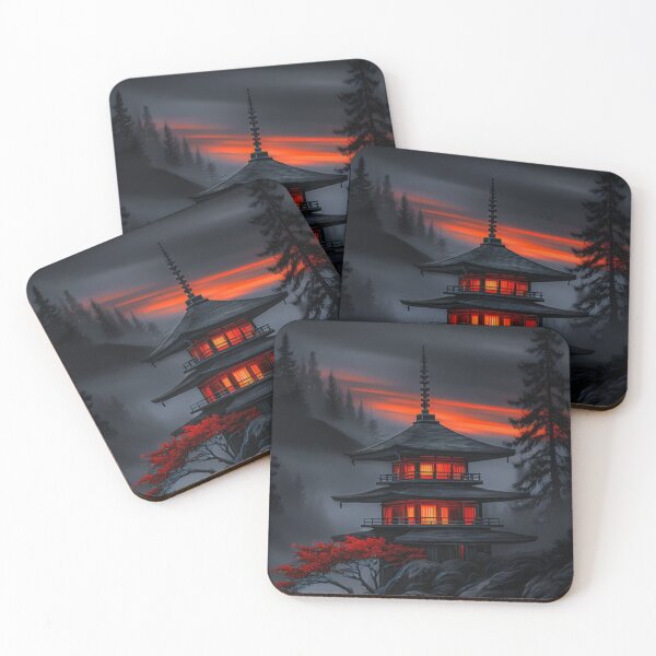 Item preview, Japanese Temple at Night Sunset — Dark Pagoda Mountain Landscape designed and sold by LYAN-STORE.
