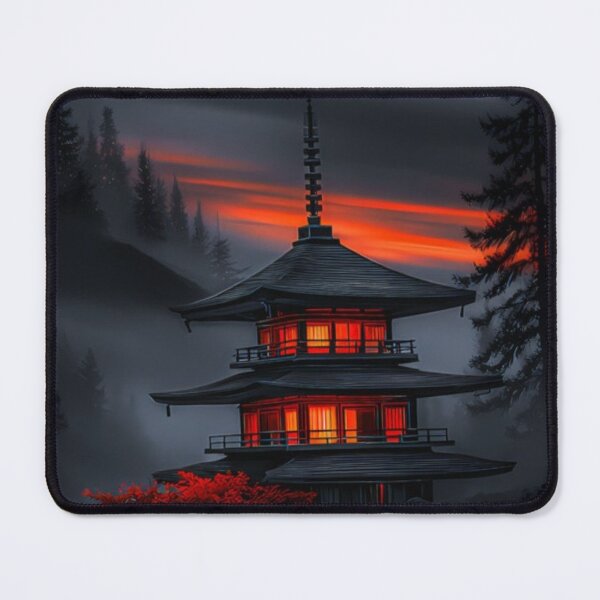Item preview, Japanese Temple at Night Sunset — Dark Pagoda Mountain Landscape designed and sold by LYAN-STORE.