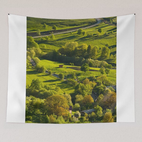 Item preview, Aerial View Of Sunlit Countryside Village And Road designed and sold by Ayubaslatere.