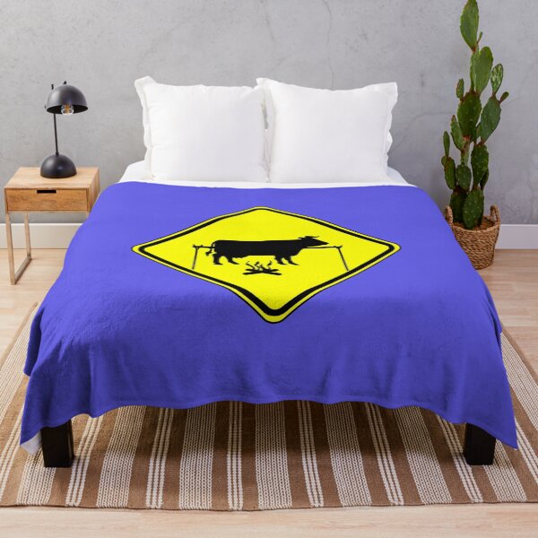 Item preview, Cattle crossing road sign with BBQ graffiti - yellow sign designed and sold by hitNmiss.
