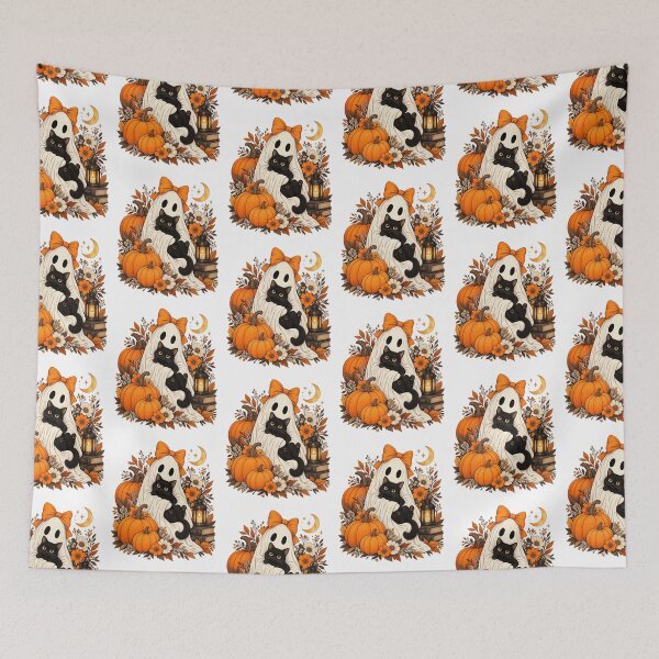 Item preview, Vintage Halloween Ghost Holding Black Cat Groovy Floral personalized gift designed and sold by Alexisflatley.