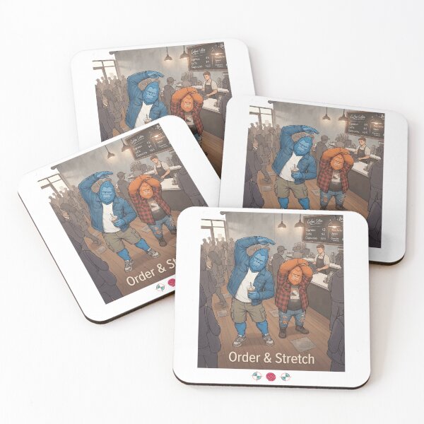 Item preview, Order & Stretch | Funny Blue and Orange Bigfoot Coffee Shop Morning Routine designed and sold by Whimsy Trail Co.