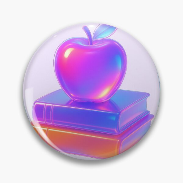 Item preview, Neon holographic 3-D Apple and Books Back to School Art designed and sold by MKTreasures.