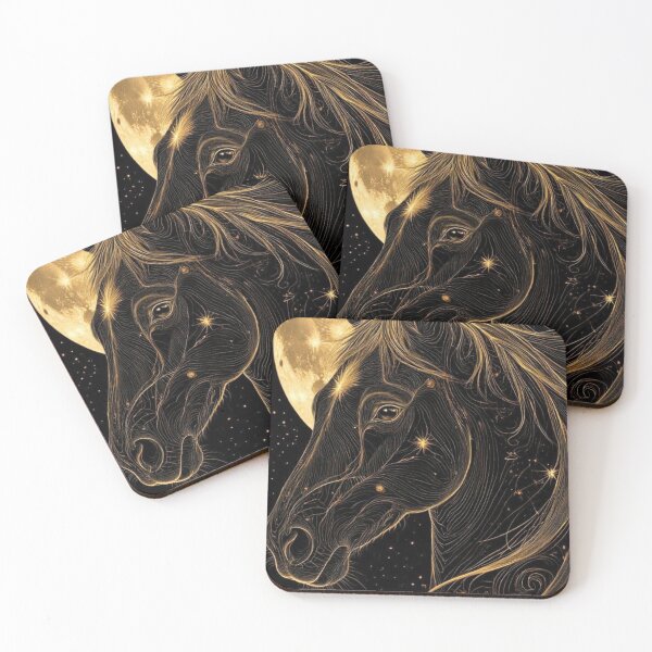 Item preview, Gold Line Art Celestial Horse — Crescent Moon and Stars designed and sold by LYAN-STORE.