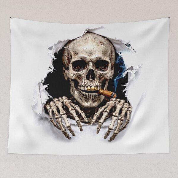 Artikelvorschau, Der Totenkopf schaut aus deinem Shirt und raucht Zigarre entworfen und verkauft von Segasprojects.