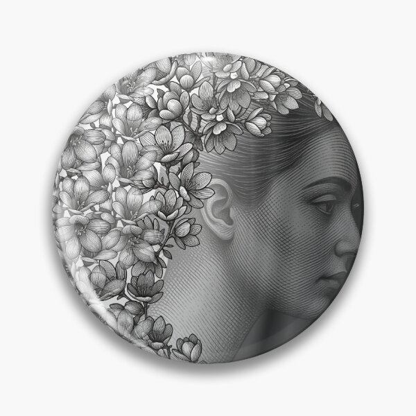 Item preview, Black and White Floral Etching Portrait Art designed and sold by tinkeybabes.
