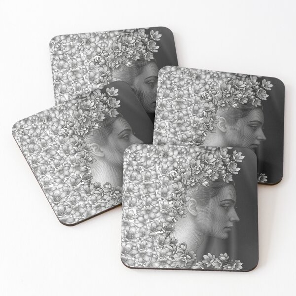 Item preview, Black and White Floral Etching Portrait Art designed and sold by tinkeybabes.