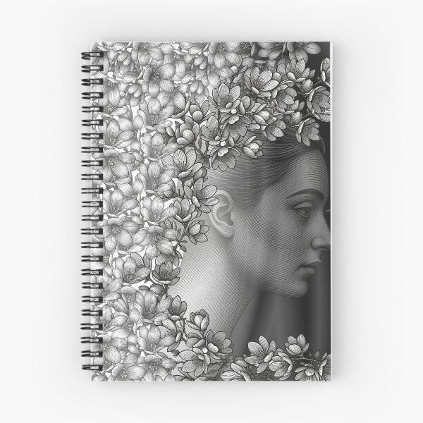 Item preview, Black and White Floral Etching Portrait Art designed and sold by tinkeybabes.
