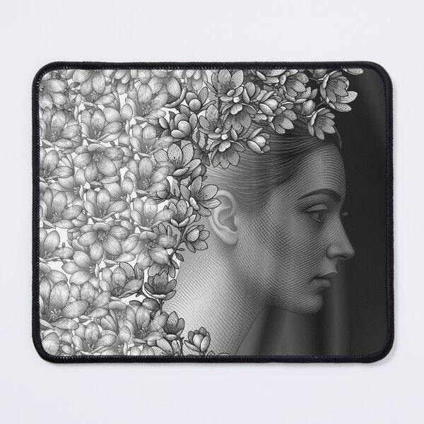 Item preview, Black and White Floral Etching Portrait Art designed and sold by tinkeybabes.