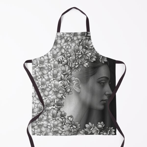 Item preview, Black and White Floral Etching Portrait Art designed and sold by tinkeybabes.